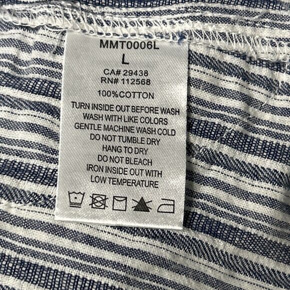 Miss Me Women’s L Blue Striped Tunic with Roll Tab Sleeves and Pockets Lagenlook - Picture 5 of 6